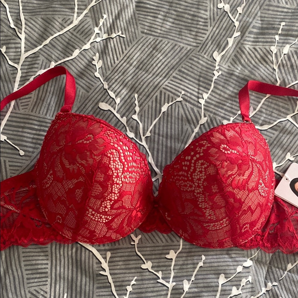 Red Lace Push Up Bra